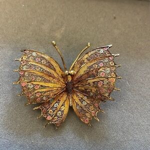 Vintage Topazio Portugal Sterling Vermeil Filagree Butterfly Brooch